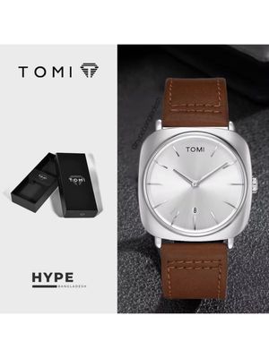 TOMI T-084 Men's Leather Belt Quartz Watch With Date (Brown-White)_img_0