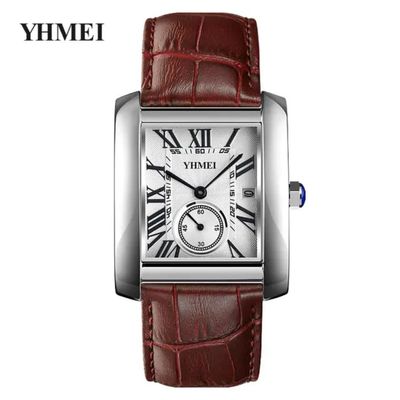 YHMEI Waterproof Men's Quartz Watch with Black Leather Strap and Alloy Case_img_1
