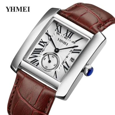 YHMEI Waterproof Men's Quartz Watch with Black Leather Strap and Alloy Case_img_2