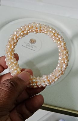 Premium Quality 0 Size Pink Pearl Adjustable Bangle Cum Bracelet, 1PCS_img_2