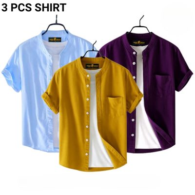 Fashionable casual Half Sleeve shirt for men (paste + Yellow + purple)_img_0