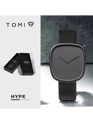 TOMI T-077 Unisex Leather Belt Casual Quartz Wrist Watch (Black)