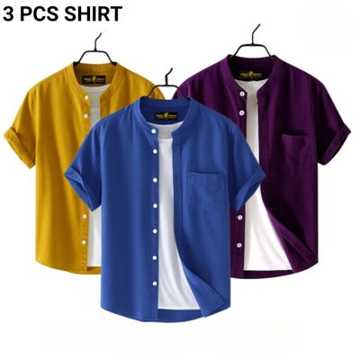 Fashionable casual Half Sleeve shirt for men(Petrol+ Yellow + purple)_img_0