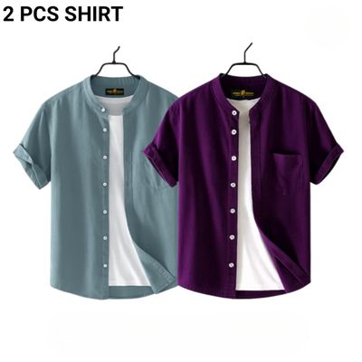 Fashionable casual Half Sleeve shirt for men ( purple+ Ash )_img_0