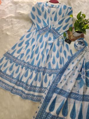 নিউ ব্লক স্কিন প্রিন্টেড পিওর কটন আনারকলি গাউন টু-পিস_img_5