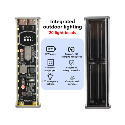 PD 45W Super Fast Charging Transparent Power Bank Case Solderless 8pcs 18650 Battery with LED Light_img_0