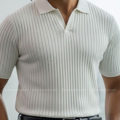Old Money Men’s Polo – Ribbed Cotton Knit | White_img_1