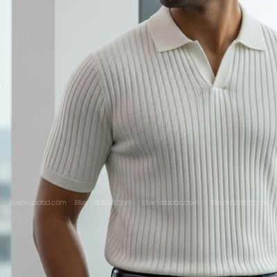 Old Money Men’s Polo – Ribbed Cotton Knit | White_img_2