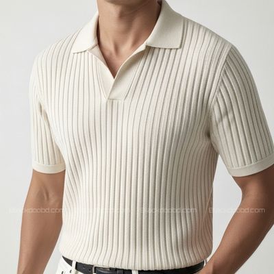 Old Money Men’s Polo – Ribbed Cotton Knit | White_img_3