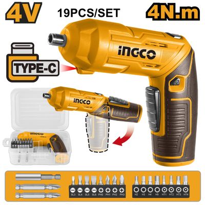 Ingco Li-ion Cordless Screwdriver 4.0v with 19pcs accessories CSDLI0442_img_0