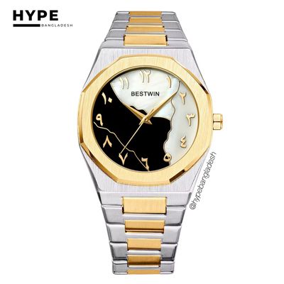 Arabic Dial Bestwin Stainless Steel Heavyweight Watch (Silver-Gold Chain)_img_0