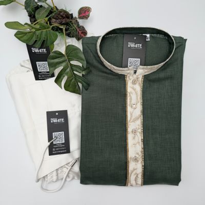Green Panjabi with Gold Embroidered Lace_img_0