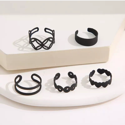 5 piece black adjustable ring set._img_1