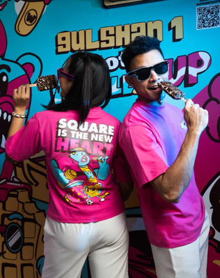 Waffle Up Large Character Printed Unisex Oversized Drop Shoulder Graphic Tees in Pink | Waffle Up X NEED SUPPLY_img_0
