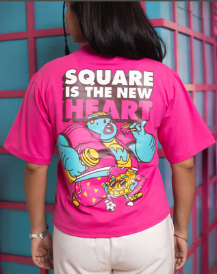 Waffle Up Large Character Printed Unisex Oversized Drop Shoulder Graphic Tees in Pink | Waffle Up X NEED SUPPLY_img_4