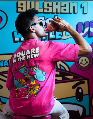 Waffle Up Large Character Printed Unisex Oversized Drop Shoulder Graphic Tees in Pink | Waffle Up X NEED SUPPLY_img_12