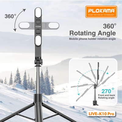 Plokama K10 Pro Long Tripod LED Light, Selfie Stick, Strong Tripod -200cm_img_3