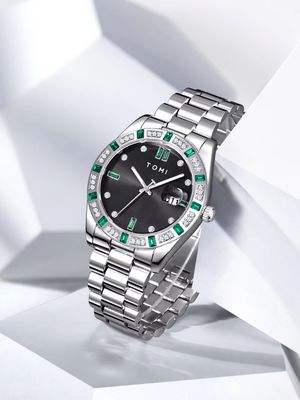 TOMI T-305 Men's Luxury Stone Stainless Steel Watch Gift Box Set (Black)_img_2