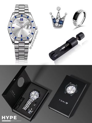 TOMI T-305 Men's Luxury Stone Stainless Steel Watch Gift Box Set (White)_img_1