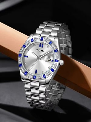 TOMI T-305 Men's Luxury Stone Stainless Steel Watch Gift Box Set (White)_img_2