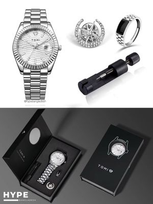 TOMI T-304 Men's Luxury Stainless Steel Watch Gift Box Set (White)_img_1