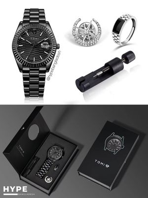 TOMI T-304 Men's Luxury Stainless Steel Watch Gift Box Set (Black)_img_1