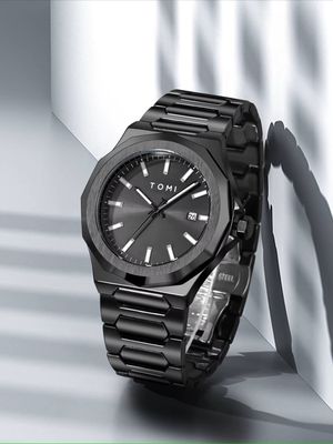 TOMI T-301 Men's Luxury Stainless Steel Watch Gift Box Set (Black)_img_2