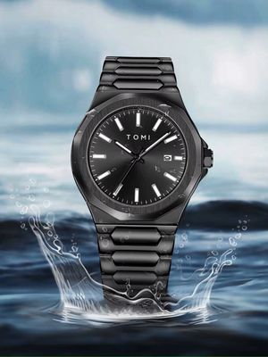 TOMI T-301 Men's Luxury Stainless Steel Watch Gift Box Set (Black)_img_3