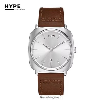 TOMI T-084 Men's Leather Belt Quartz Watch With Date (White)_img_0