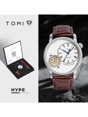 TOMI T-103 Face Gear Dual Strap Leather Belt Watch (White)_img_0
