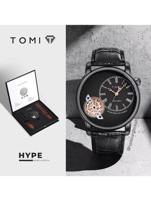 TOMI T-103 Face Gear Dual Strap Leather Belt Watch (Black)_img_0