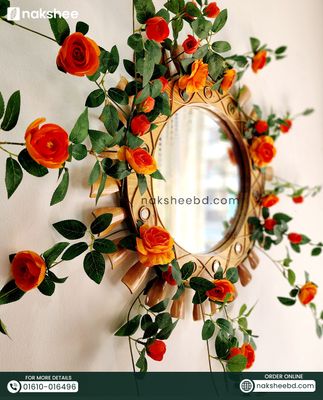 23'' wooden Mirror wave + Orange rose vine_img_0