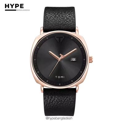 TOMI T-044 Men's Quartz Leather Belt Watch With Date (Black-Rosegold)_img_0