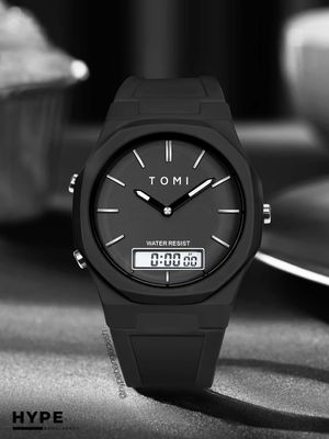 TOMI T-238 Dual Time Sports Watch (Black)