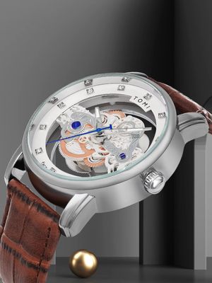 TOMI T-102 Face Gear Transperent Dual Strap Leather Belt Watch (White)_img_4