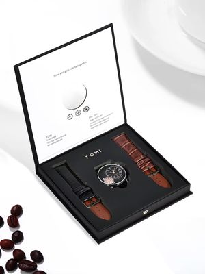 TOMI T-103 Face Gear Dual Strap Leather Belt Watch (Black)_img_4