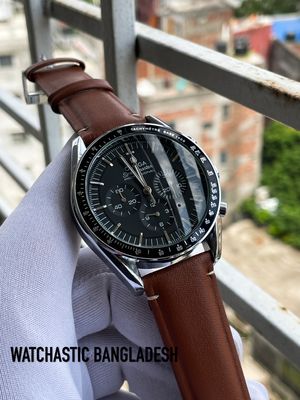 Omega Belt Chrono Brown Belt Silver Body Black Dial_img_0