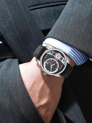 TOMI T-105 Face Gear Dual Strap Leather Belt Watch (Black)_img_3