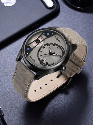 TOMI T-105 Face Gear Dual Strap Leather Belt Watch (Ash)_img_1