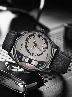 TOMI T-105 Face Gear Dual Strap Leather Belt Watch (Ash)_img_2