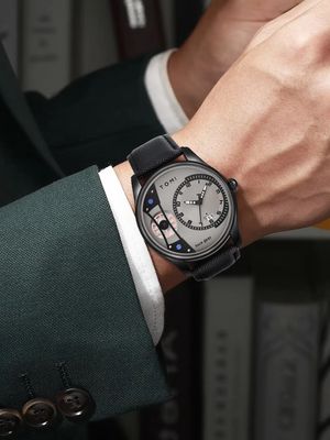 TOMI T-105 Face Gear Dual Strap Leather Belt Watch (Ash)_img_4