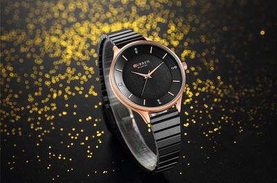 curren 9041 Ladies Chain Watch- Black Dial- Black Bezel- Black Chain- TF Code CR083CF_img_1