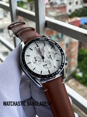 Omega Chrono Brown Belt Silver Body White Dial_img_0