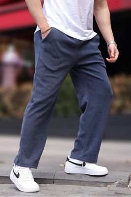Premium Ribbed Baggy Trouser Navy Blue_img_1
