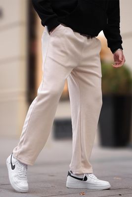 Premium Ribbed Baggy Trouser Beige