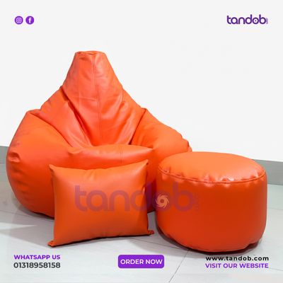 XXXL Gaming Bean Bag Chair, Leg rest & Cushion - Combo Set - Orange Color_img_1