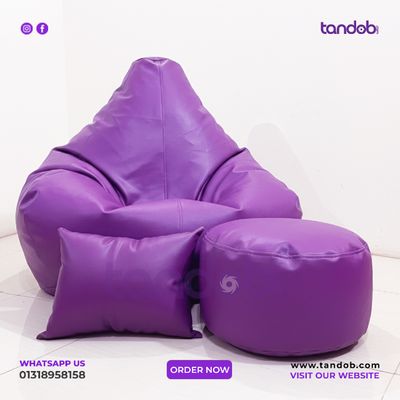 XXXL Gaming Bean Bag Chair, Leg rest & Cushion - Combo Set - Purple Color_img_1