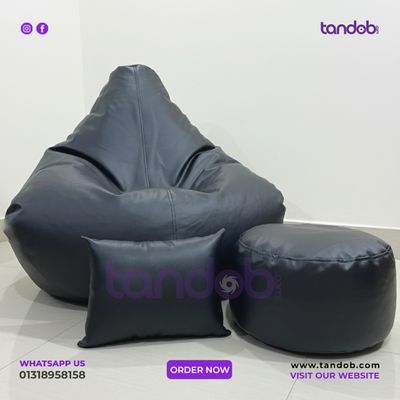 XXXL Gaming Bean Bag Chair, Leg rest & Cushion - Combo Set - Black Color_img_1
