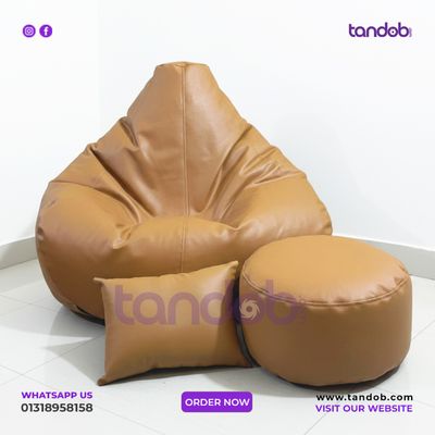 XXXL Gaming Bean Bag Chair, Leg rest & Cushion - Combo Set - Light Brown Color_img_1