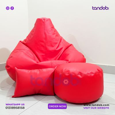 XXXL Gaming Bean Bag Chair, Leg rest & Cushion - Combo Set - Red Color_img_1